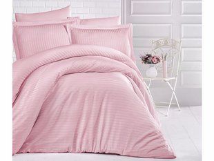 Однотонное постельное белье Stripe Sateen пудра Семейный