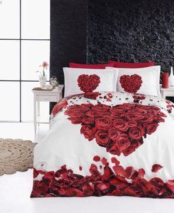 Постельный комплект Valentine сатин 3D Сердце Евро