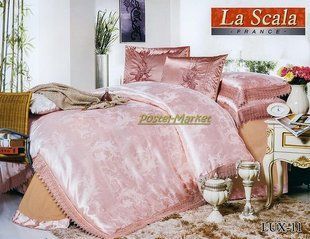 Постільна білизна жаккард шовковий La Scala LUX-11 з шовковою вишивкою Сімейний