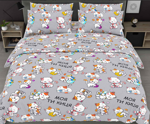 Постельное белье бязь люкс Моя Киця Grey Евро