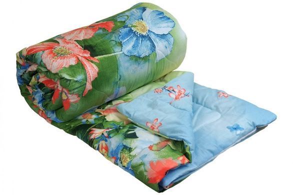 Демисезонное шерстяное одеяло Summer flowers в сатине 140х205