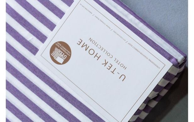 Простынь на резинке бело-сливовая в наборе с наволочкой U-tek хлопок Stripe 30 Plum 80х190
