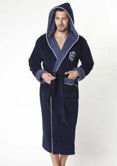Длинный мужской халат с капюшоном ns 7160 синий