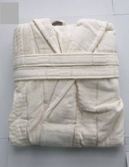 Женский халат велюр хлопок короткий кремовый с капюшоном L/XL