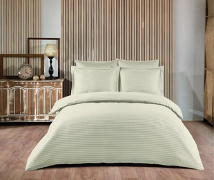 Постільна білизна однотонного білого кольору Horizontal Stripe Sateen White Євро