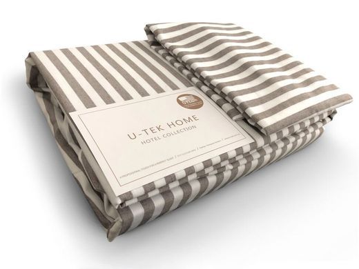 Простирадло на гумці какао в наборі з наволочкою U-tek бавовна Stripe 30 Cacao 80х190