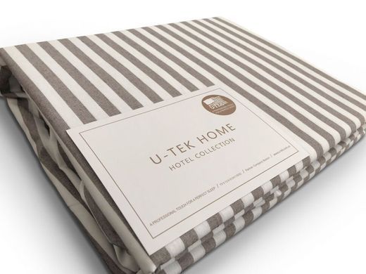 Простирадло на гумці какао в наборі з наволочкою U-tek бавовна Stripe 30 Cacao 80х190