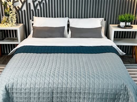 Стеганое покрывало Romb grey+indian teal двустороннее 140х215