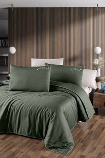 Люксовое постельное белье из сатина Timeless dark green Евро