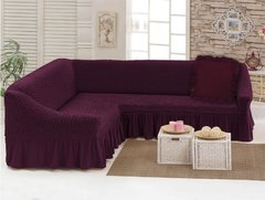Чехол натяжной на угловой диван с подушкой вишня (40)