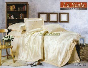 Постільна білизна жаккард шовковий La Scala LUX-12 з шовковою вишивкою Євро