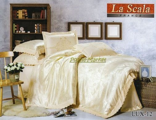 Постільна білизна жаккард шовковий La Scala LUX-12 з шовковою вишивкою Євро