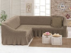 Чехол натяжной на угловой диван с подушкой какао (5)