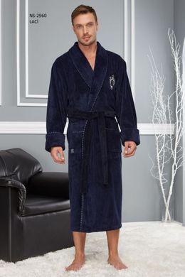 Чоловічий бамбуковий халат ns 2960 синій без капюшона4xl