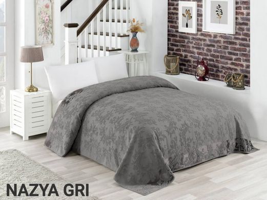 Махровая хлопковая двухсторонняя простынь Nazya gri серого цвета 150х220