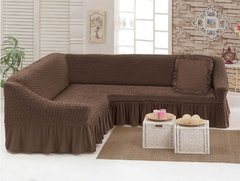 Чехол натяжной на угловой диван с подушкой коричневый (9)