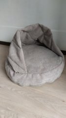 Лежак круглый для котов и собак Rizo серый велюр Ручная работа