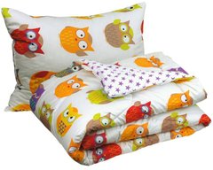 Детский набор подушка с антиалергенным одеялом Совы в сатине