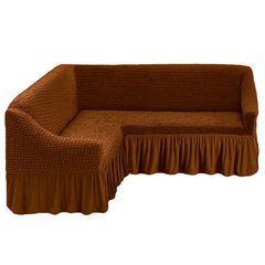 Натяжной чехол декоративный на угловой диван какао (5)