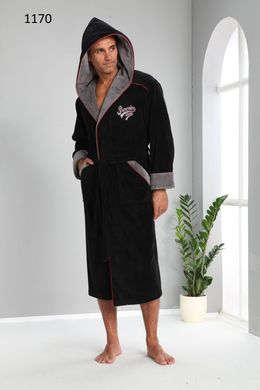 Довгий чоловічий халат з капюшоном ns 1170 чорний L/XL