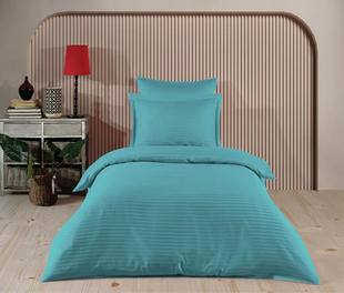 Постельное белье однотонного бирюзового цвета Horizontal Stripe Sateen Turkuaz Семейный