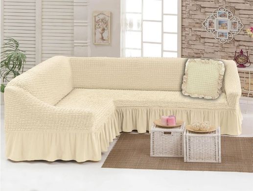 Чехол натяжна на диван із подушкою кремовий (1)