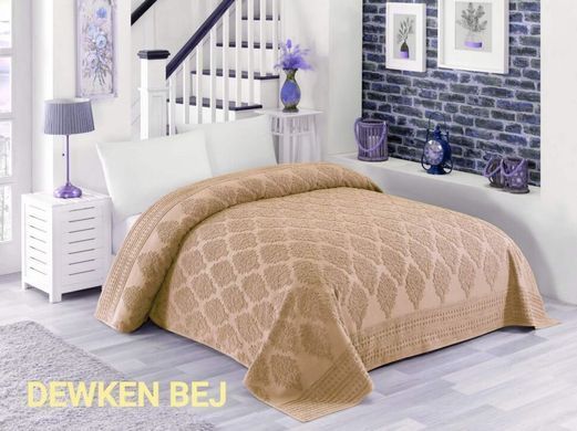 Махровая хлопковая жаккардовая простынь Dewken bej бежевого цвета 150х220