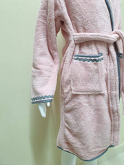 Пудровий дитячий махровий халат зі смужками Welsoft 9-10 років