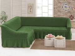 Натяжний декоративний чохол на кутовий диван оливковий (24)