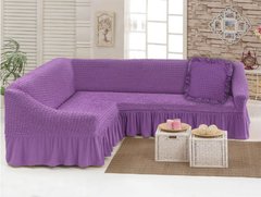 Чехол натяжной на угловой диван с подушкой лиловый (29)
