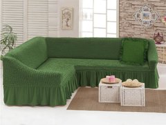Чохол натяжна на кутовий диван з подушкою оливковий (24)
