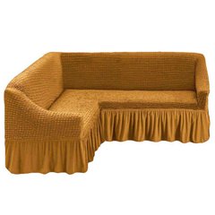 Натяжний декоративний чохол на кутовий диван пісочний (3)