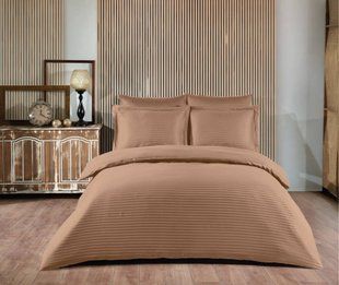 Постільна білизна однотонного коричневого кольору Horizontal Stripe Sateen Kahverengi Євро