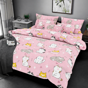 Постельное белье бязь люкс Муркотики Pink Двуспальный