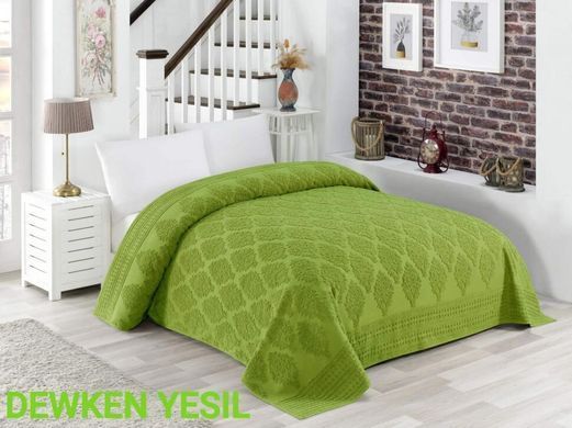 Махровая хлопковая жаккардовая простынь Dewken yesil зеленого цвета 150х220