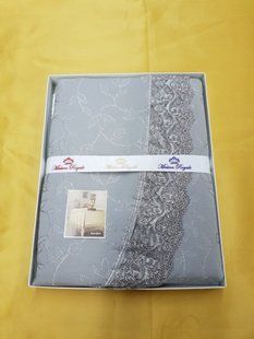 Овальная серая скатерть жаккардовая К.Д.К.