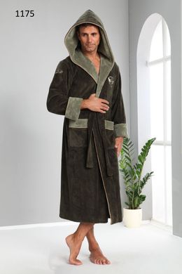 Длинный мужской халат с капюшоном ns 1175 хаки L/XL