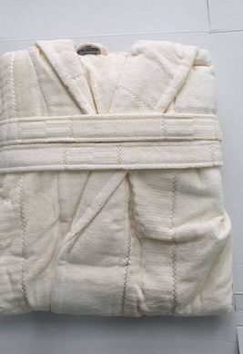 Женский халат велюр хлопок длинный кремовый без капюшона S/M