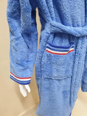 Голубой махровый халат Welsoft для подростков с полосками 13-14 лет