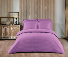Постільна білизна однотонного фіолетового кольору Horizontal Stripe Sateen Lila Сімейний