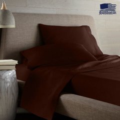 Однотонное постельное белье сатин Jefferson Dark Chocolate коричневое Семейный