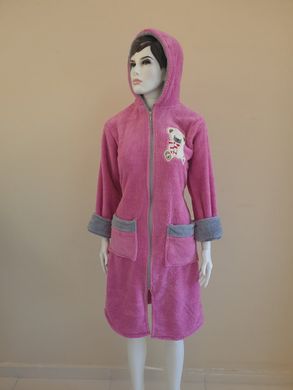 Сиреневый женский халат на молнии с Мишуткой Welsoft S