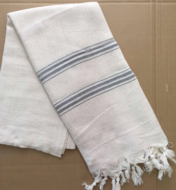 Пляжное полотенце Peshtemal серо-бирюзовое тонкая полоска
