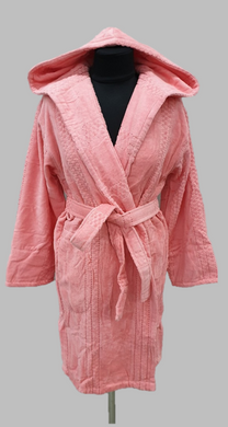 Жіночий халат велюр бавовна бавовна короткий бузковий з капюшоном L / XL