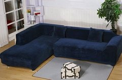 Чехол натяжной замшевый на угловой диван 235х300 Синий из микрофибры