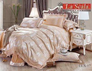 Постільна білизна жаккард шовковий La Scala LUX-16 з шовковою вишивкою Сімейний