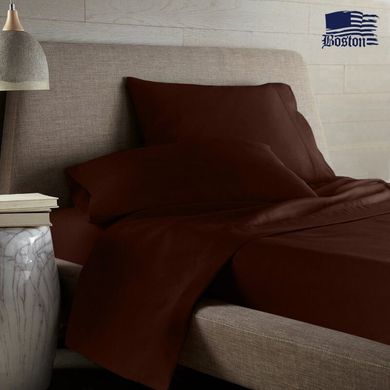 Однотонное постельное белье сатин Jefferson Dark Chocolate коричневое Полуторный