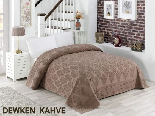 Махрове бавовняне жаккардове простирадло Dewken kahve коричневого кольору 160х220