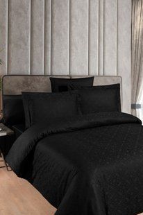 Постельное белье Lamone black из однотонного сатинового жаккарда Евро