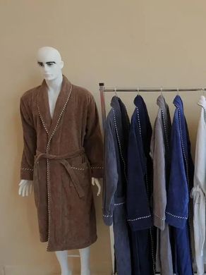 Довгий чоловічий велюровий халат темно-сірого кольору без капюшона 3XL